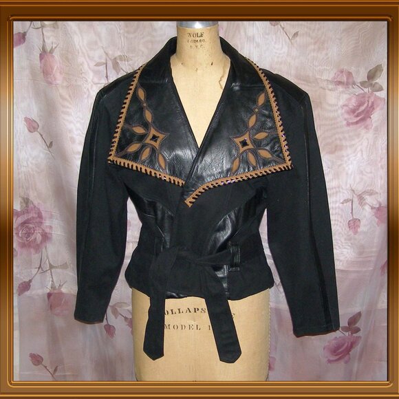 STUNNING RARE sz M 8-10 Isabella Sole Leather & Cotton Jacket - Picture 1 of 13